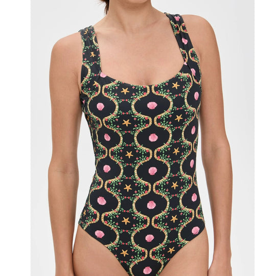 Damen Einteiler Badeanzug mit floralem Design und breiten Trägern EB