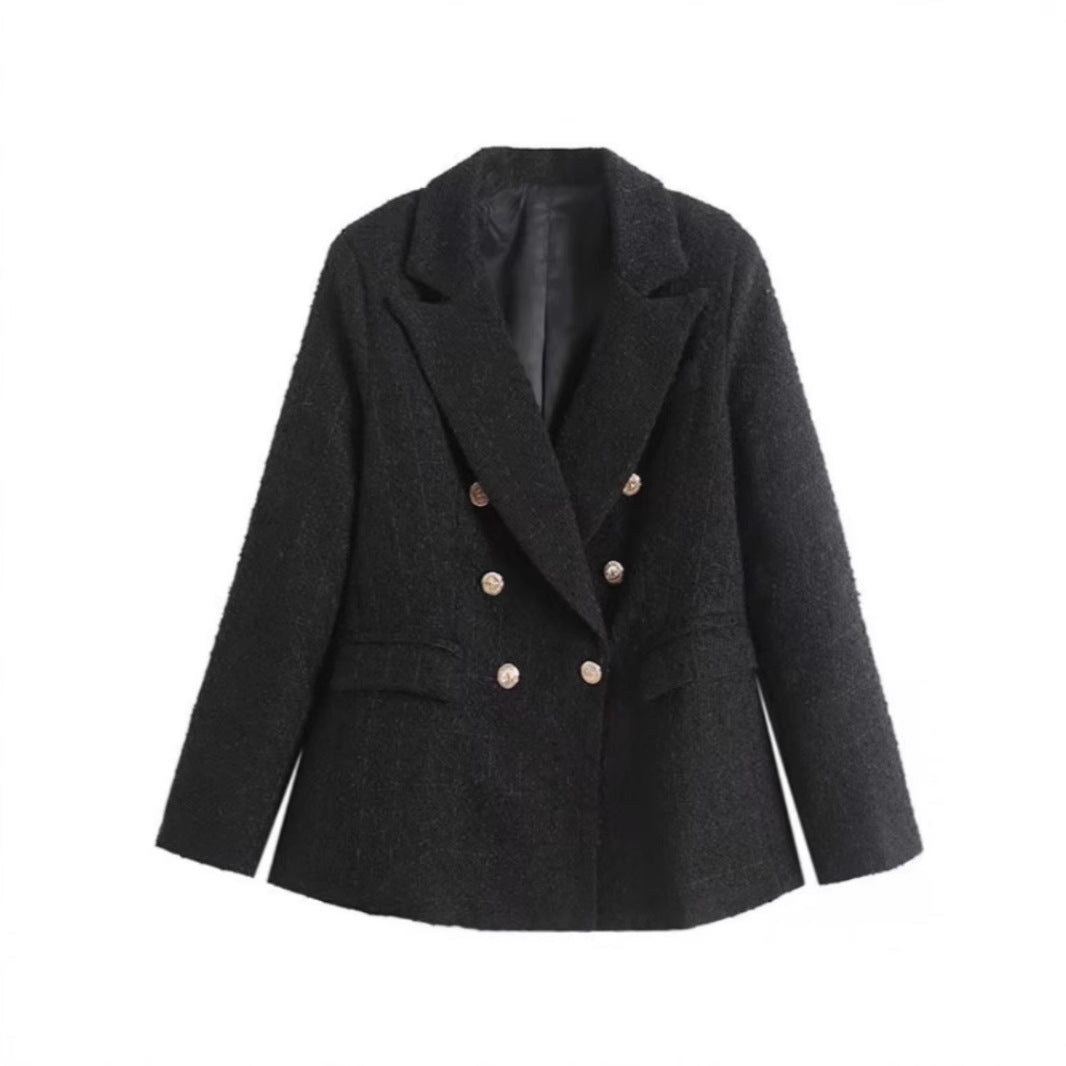 Damen Tweed Blazerjacke mit doppelter Knopfleiste und elegantem Schnitt EB