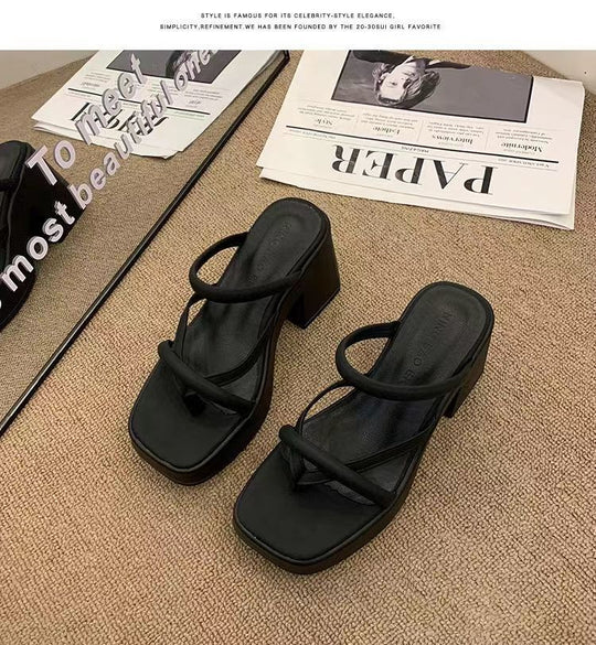 Damen Plateau Sandalen mit modischem Kreuz-Riemen und stabilen Blockabsätzen EB
