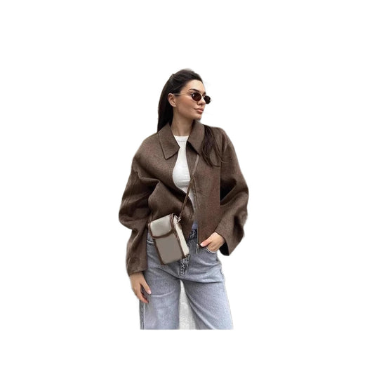 Damen lässige Fleecejacke mit hohem Kragen und praktischen Taschen EB