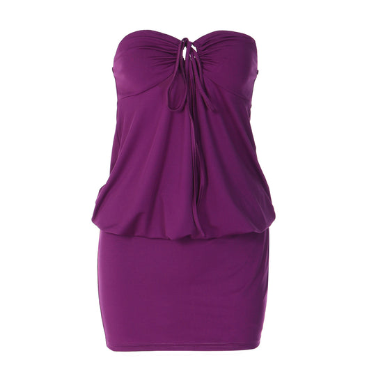 Damen Strapless Strandkleid mit verstellbaren Trägern und Raffungen EB
