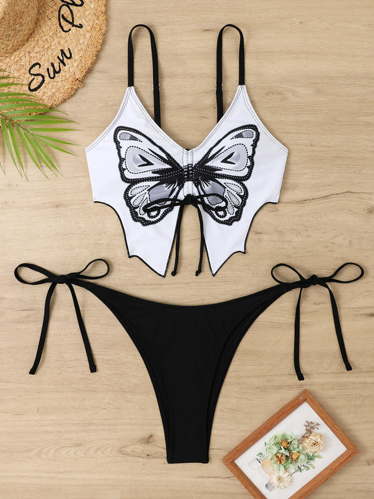 Damen Buntes Bikini-Set mit Schmetterlingsdesign EB