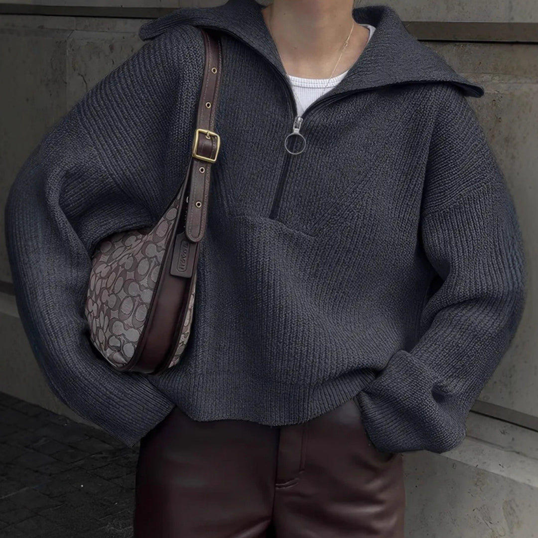 Damen Strickpullover mit Reißverschluss und lässigem Schnitt EB