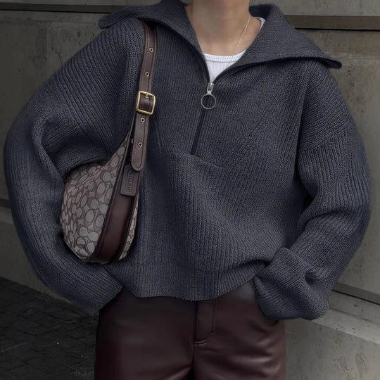 Damen Strickpullover mit Reißverschluss und lässigem Schnitt EB