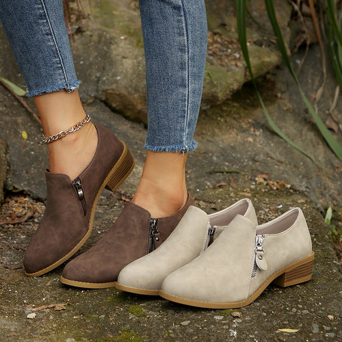 Damen Elegante Stiefeletten mit modischem Reißverschluss und komfortablem Blockabsatz EB