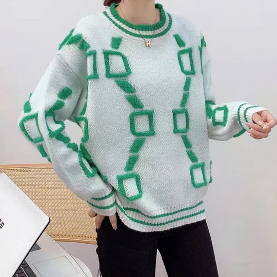 Damen Modischer Pullover mit geometrischem Muster EB