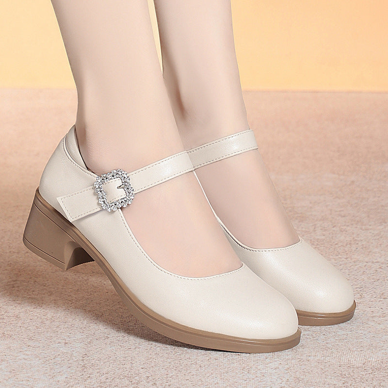 Damen Mary Jane Pumps mit dekorativem Riemchen und komfortablem Blockabsatz EB
