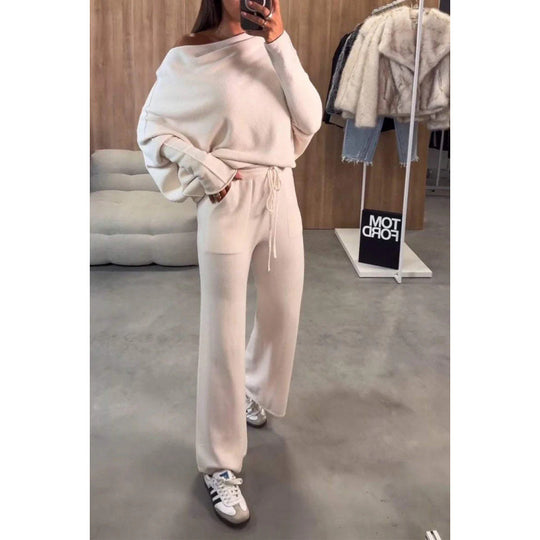 Damen bequeme Loungewear aus weichem Strickmaterial mit weitem Schnitt EB