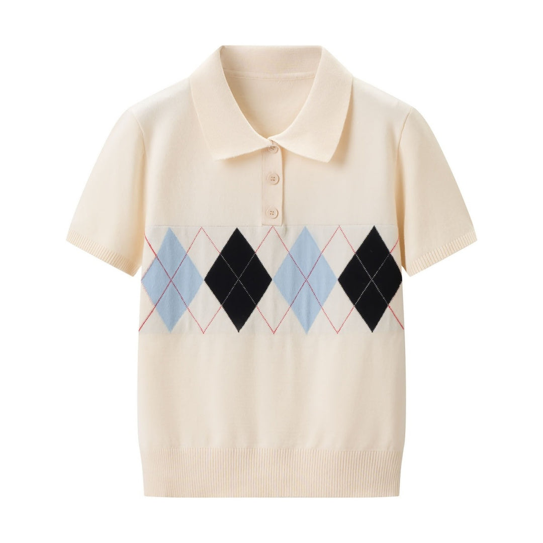 Damen Poloshirt mit modernem Rautenmuster und feinem Baumwollstoff EB