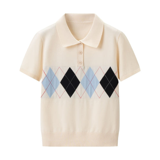 Damen Poloshirt mit modernem Rautenmuster und feinem Baumwollstoff EB