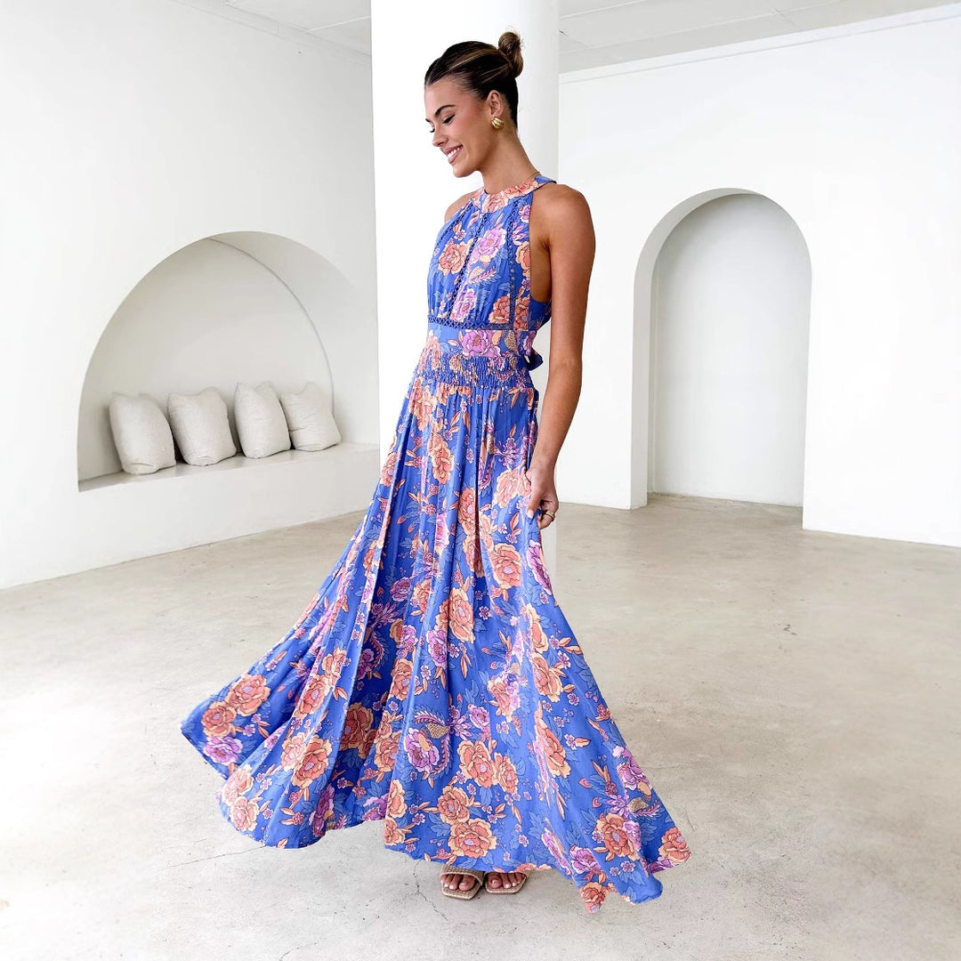 Damen Maxikleid mit elegantem floralem Design und schwingendem Rock EB