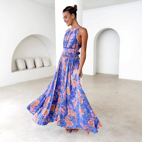 Damen Maxikleid mit elegantem floralem Design und schwingendem Rock EB