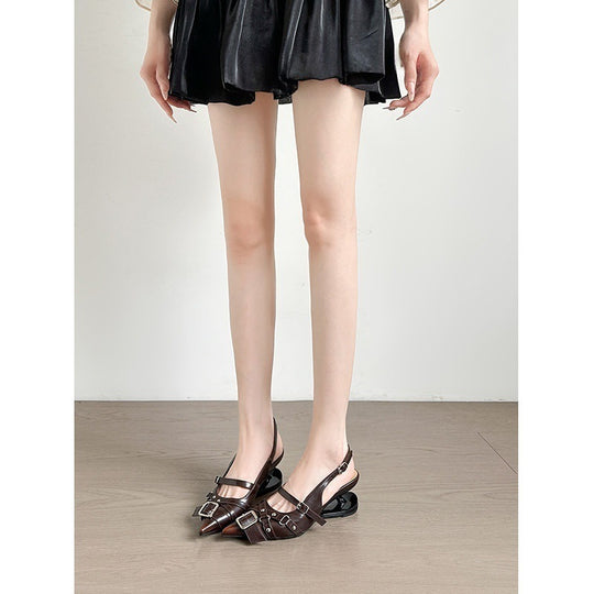 Damen elegante Slingbacks mit modischen Schnallen und spitzem Zehenbereich EB