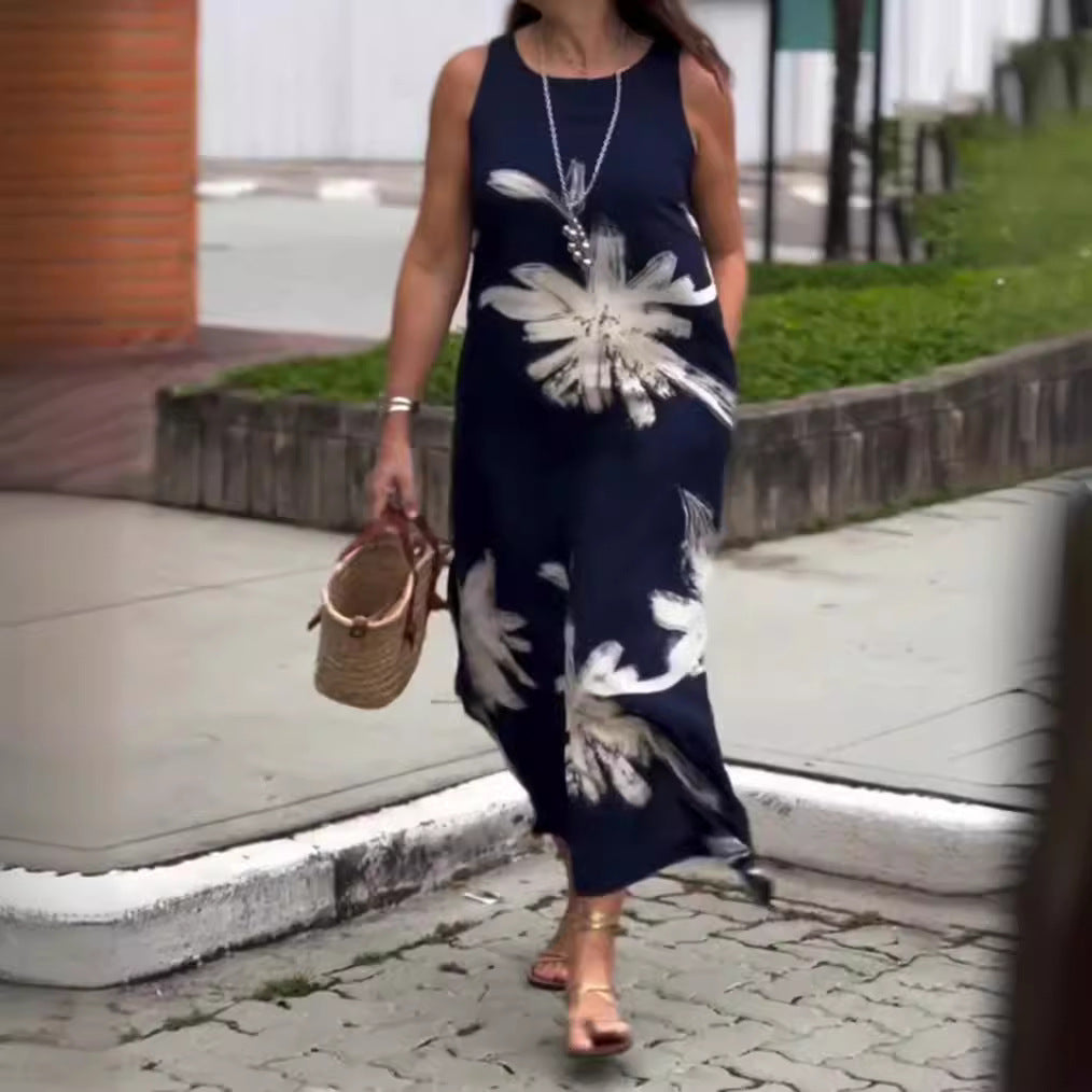 Damen Maxikleid mit floralem Design und seitlichen Taschen Heidi-Mode