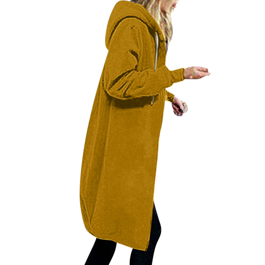 Damen nan langer Oversize Kapuzenmantel mit gerundetem Saum und Reißverschlusstaschen EB