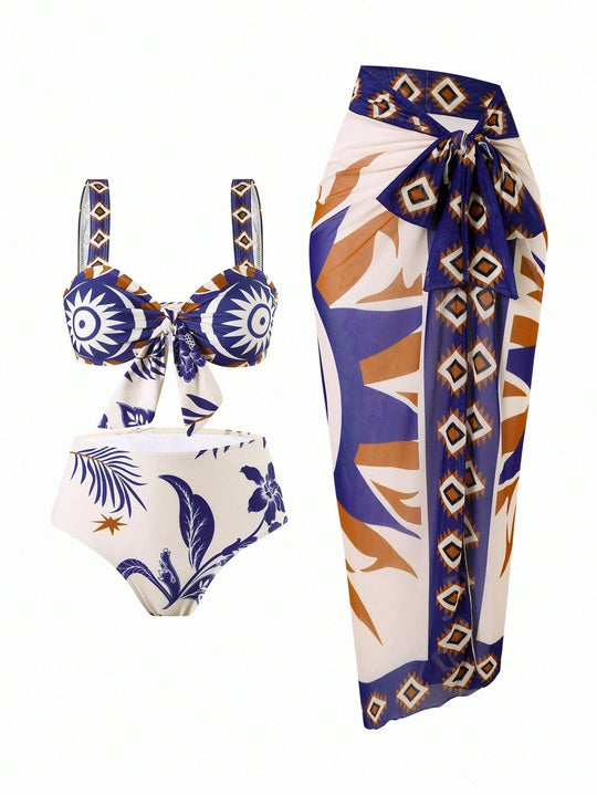 Damen Bandeau-Bikini-Set mit elegantem Überrock EB