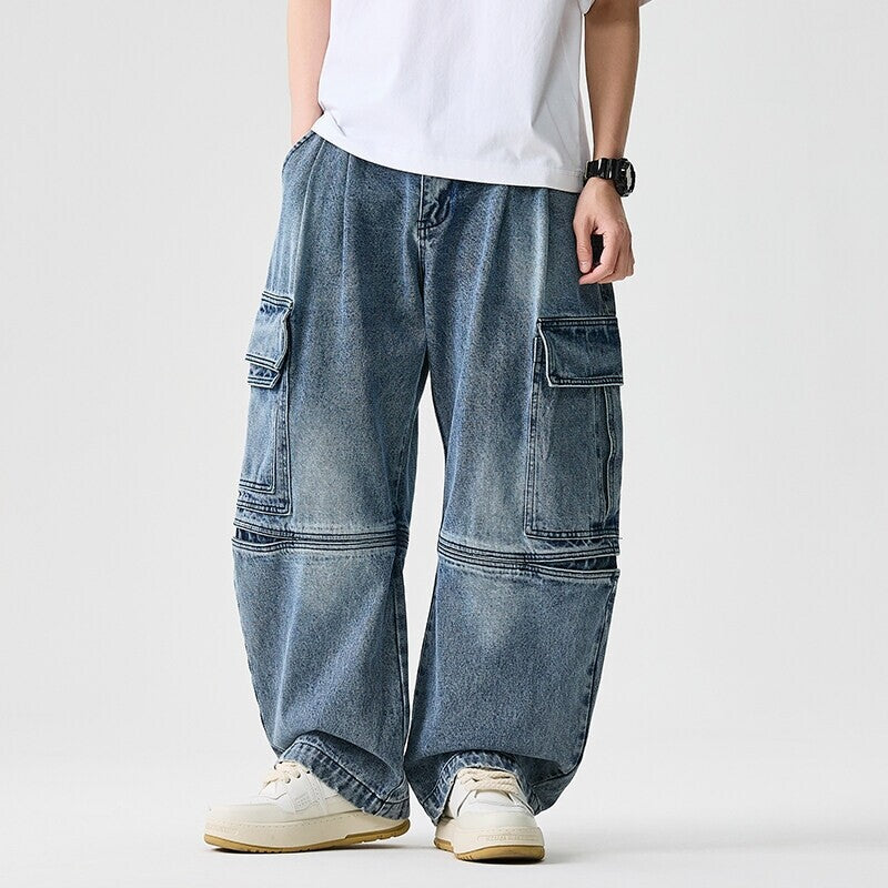 Herren nan extraweite Cargo-Jeans im Baggy-Stil mit verstärkten Knie-Nähten EB