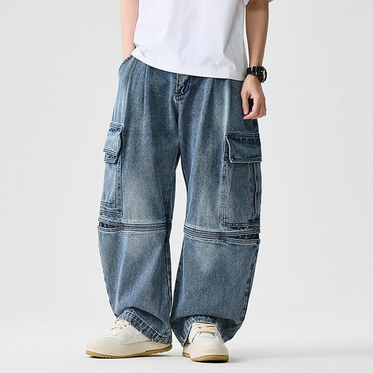Herren nan extraweite Cargo-Jeans im Baggy-Stil mit verstärkten Knie-Nähten EB
