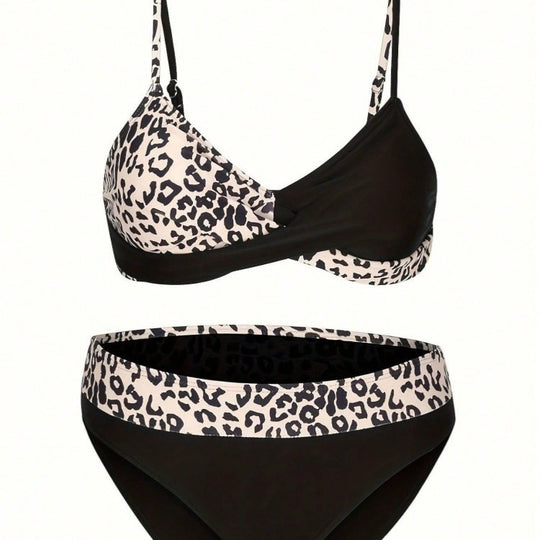 Damen Bikini-Set mit modischem Leopardenmuster und bequemen Trägern EB
