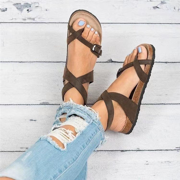 Damen komfortable Riemchensandalen mit verstellbarem Schnallenverschluss und gepolsterter Innensohle EB