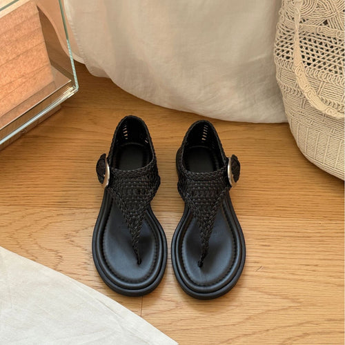 Damen elegante Zehentrenner-Sandalen mit modischem Riemendesign und rutschfester Sohle EB