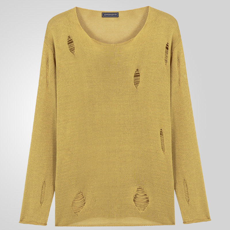 Herren Stylischer Rundhals Pullover mit ausgefransten Details EB