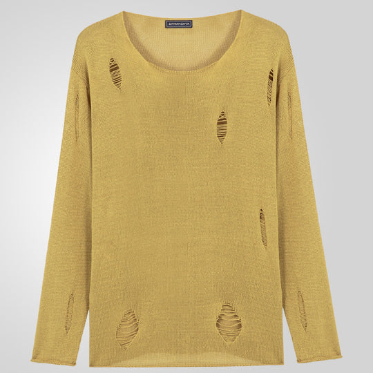 Herren Stylischer Rundhals Pullover mit ausgefransten Details EB