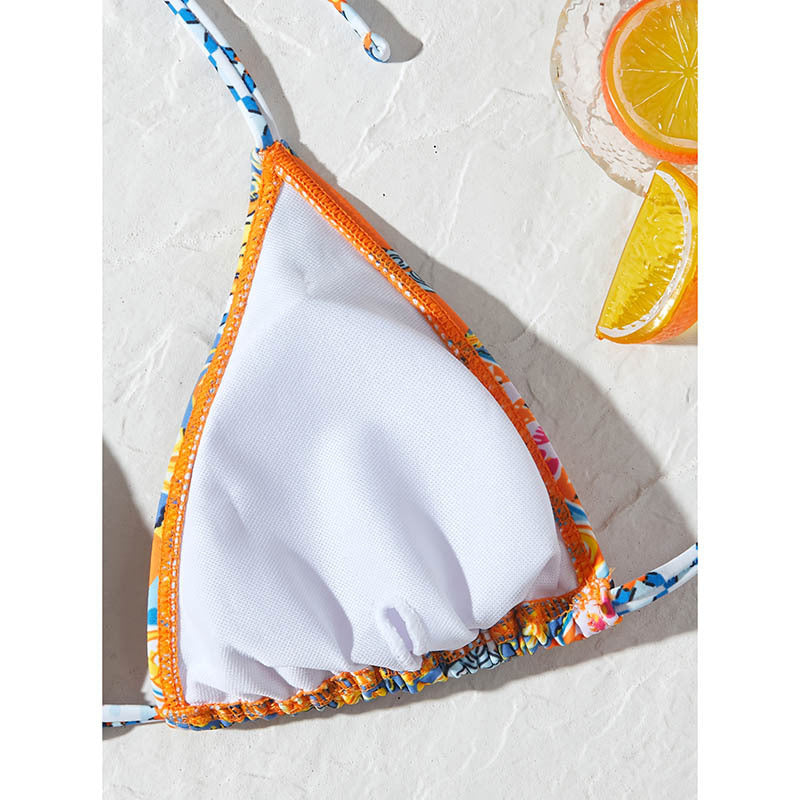 Damen Triangel-Bikini mit raffinierten Bindebändern und buntem Floral-Design EB
