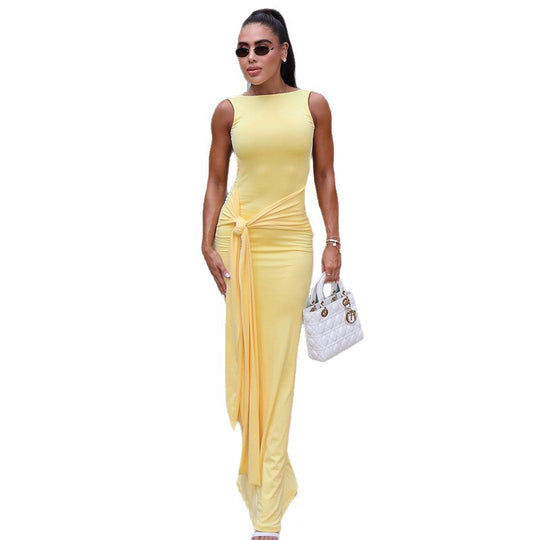 Damen Maxikleid mit raffiniertem Knoten-Design und seitlichen Cut-Outs EB