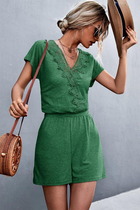 Damen Lässiger Jumpsuit mit eleganten Häkelapplikationen EB