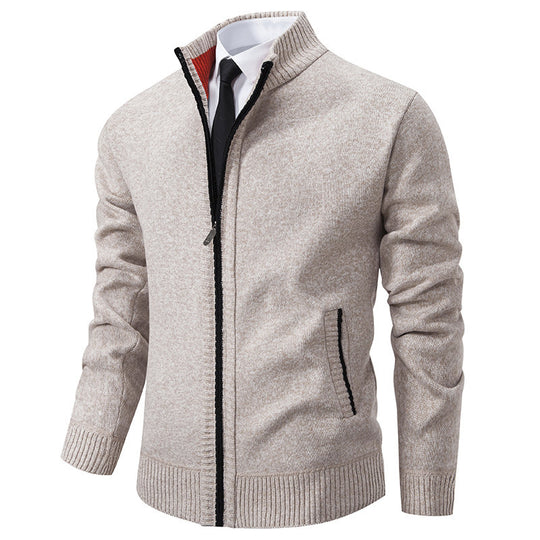 Herren sportliche Strickjacke mit Stehkragen und Reißverschluss EB