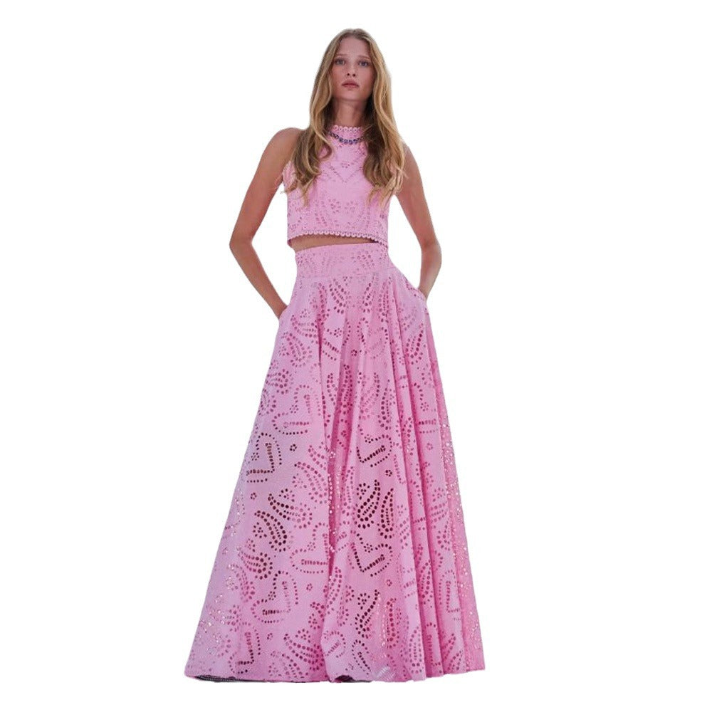 Damen Elegantes Zweiteiliges Kleidungsset mit Lochmuster EB