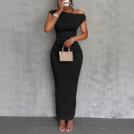 Damen Figurbetontes Maxikleid mit asymmetrischem Ausschnitt und Faltenwurf EB