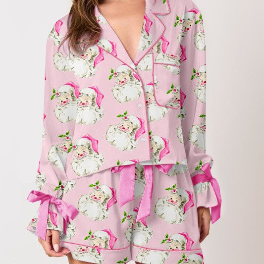 Damen Schlafanzug-Set mit festlichem Weihnachtsmotiv und eleganten Rüschendetails EB