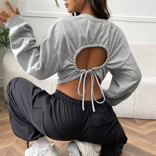 Damen lässiges Cropped-Sweatshirt mit Balloonärmeln Raglannähten und elastischem Saum Eichborn Berlin