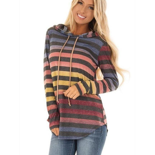 Damen Gestreiftes Kapuzenlongsleeve mit Tunika-Silhouette EB