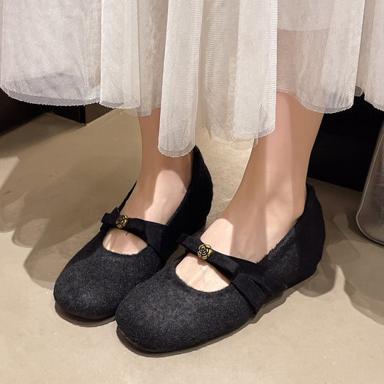 Damen Bequeme Filzschuhe mit dekorativer Schleife EB