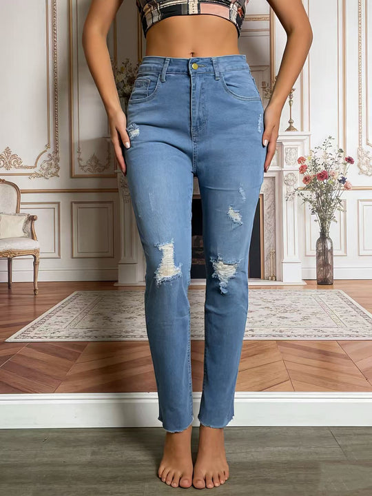 Damen lässige Skinny-Jeans im modernen Destroyed-Look EB