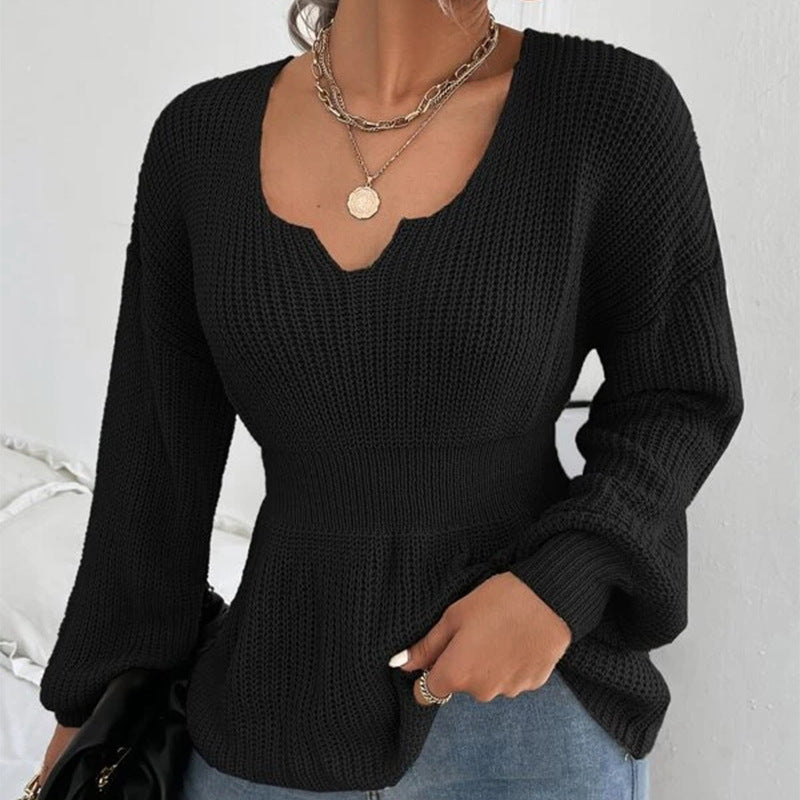 Damen Strickpullover mit weitem Schnitt und tiefem V-Ausschnitt EB