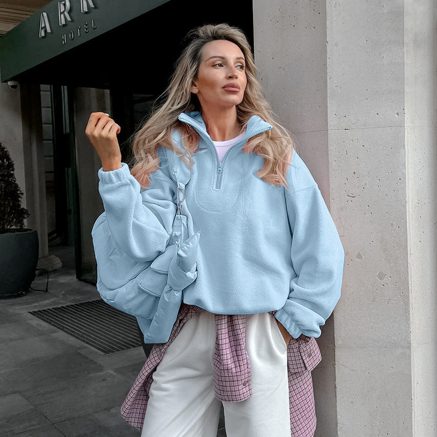 Damen Hochwertiger Fleece-Pullover mit kurzem Reißverschluss EB