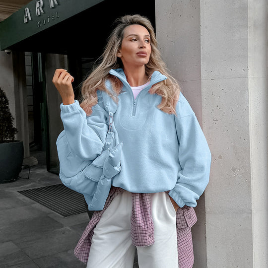 Damen Hochwertiger Fleece-Pullover mit kurzem Reißverschluss EB