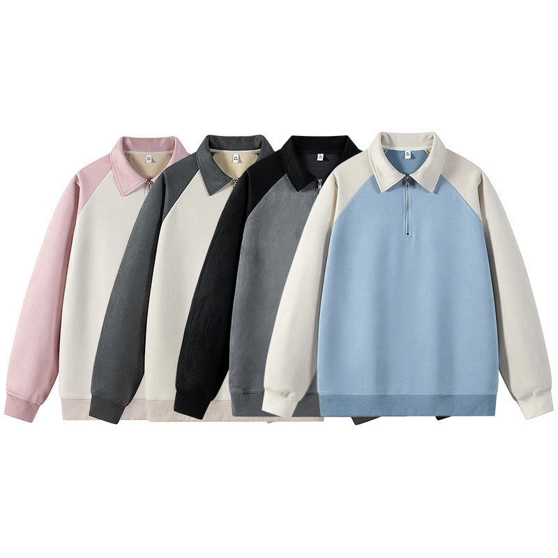 Damen stylischer Sweat-Pullover mit Kragen und halbseitigem Reißverschluss EB