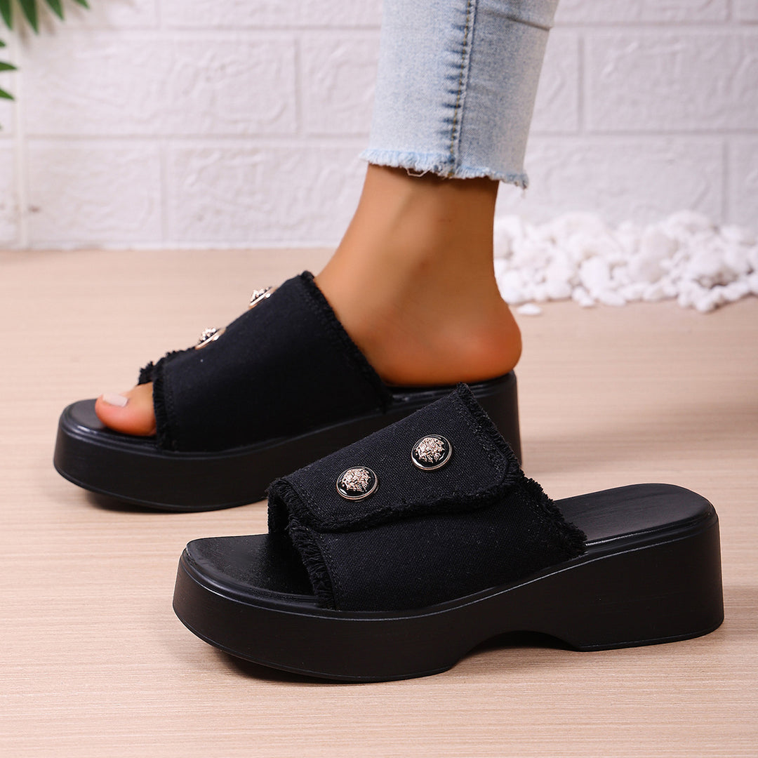 Damen Modische Clogs mit Kunstfellbesatz und dicker Sohle EB