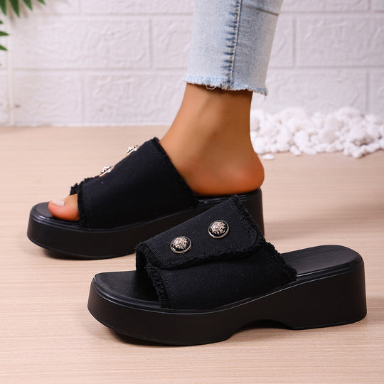 Damen Modische Clogs mit Kunstfellbesatz und dicker Sohle EB