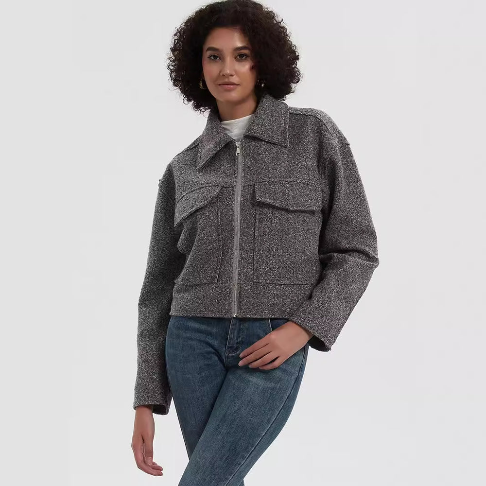 Damen cropped Utility-Jacke mit doppelten Brusttaschen EB