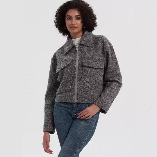 Damen cropped Utility-Jacke mit doppelten Brusttaschen EB