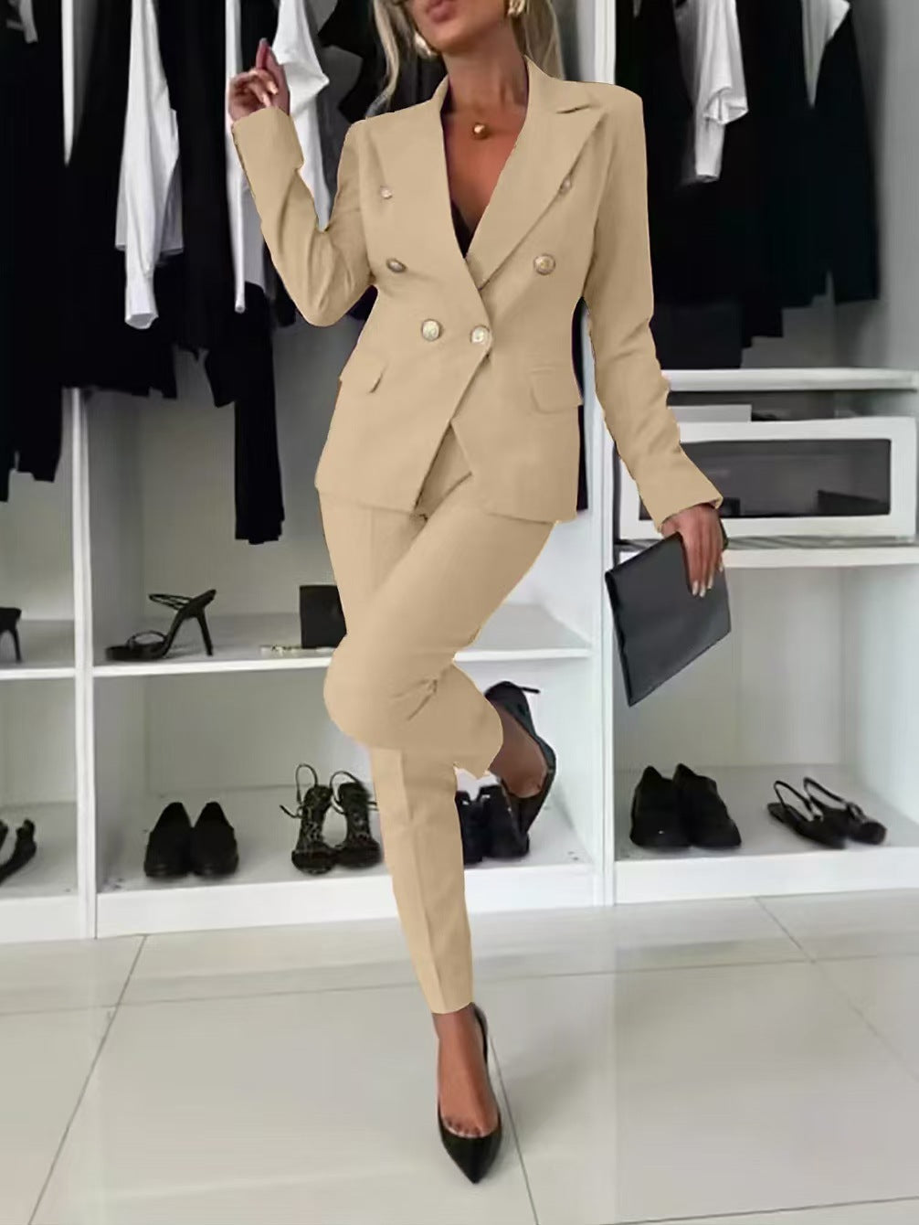 EB | Blazer Slim Passform Doppelreiher Maßgeschneiderte Silhouette Bürobekleidung