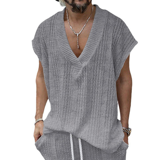 Herren lässiges Strick-T-Shirt mit V-Ausschnitt und oversized Schnitt EB