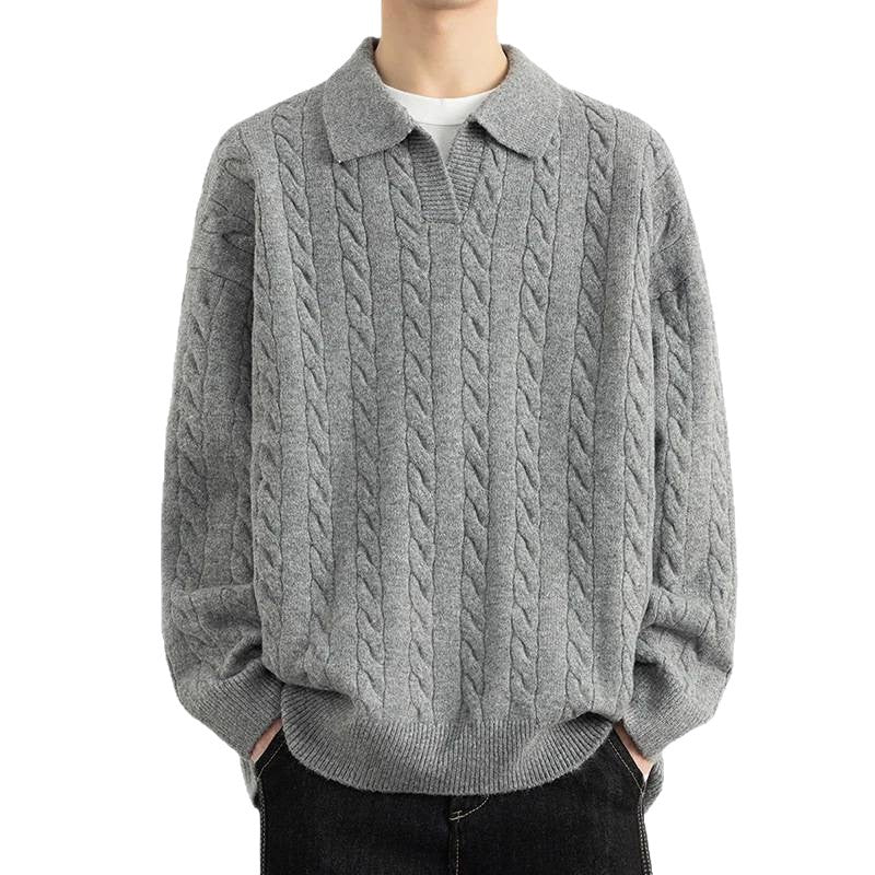Herren Strickpullover mit Nautical Cable-Muster und klassischem Kragen EB
