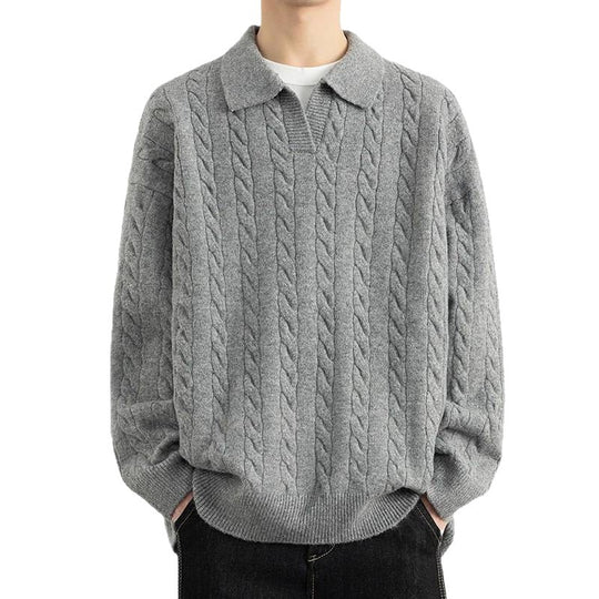 Herren Strickpullover mit Nautical Cable-Muster und klassischem Kragen EB